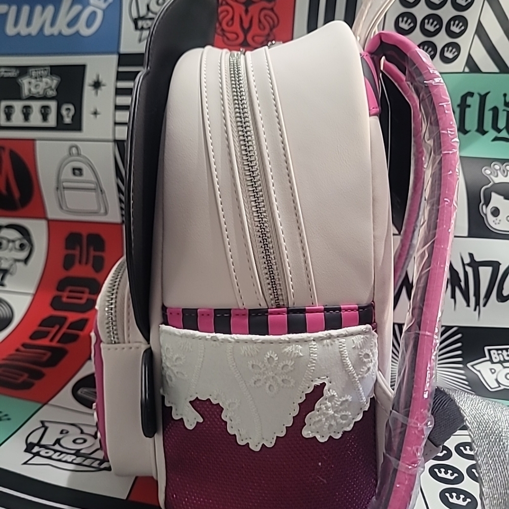 Loungefly Pink, Black & White Character Backpack with Jeweled Bow Pocket - Picture 4 of 4
